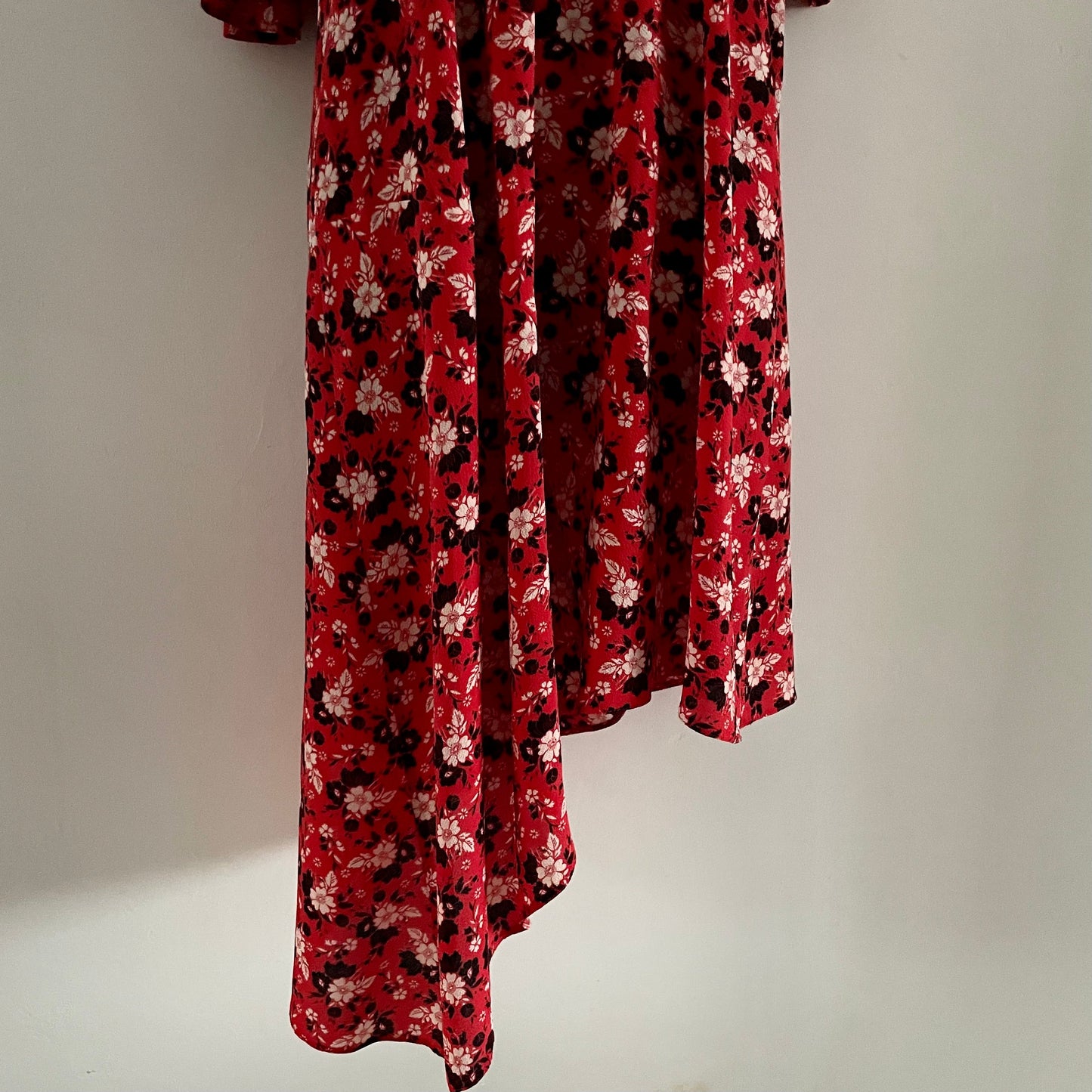 Preloved Red, Black & Pink Ditsy Floral Dress, Asymmetric