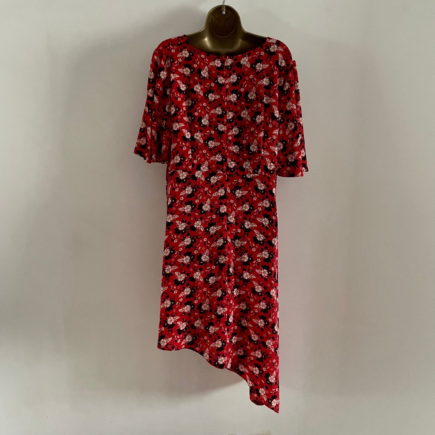 Preloved Red, Black & Pink Ditsy Floral Dress, Asymmetric