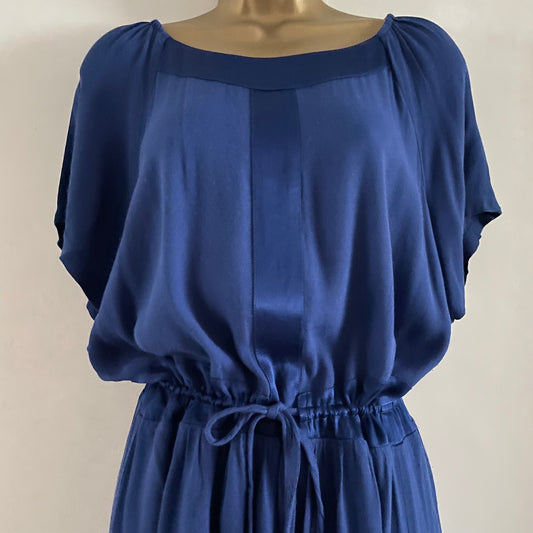 Preloved Blue Draw String waist midi dress.