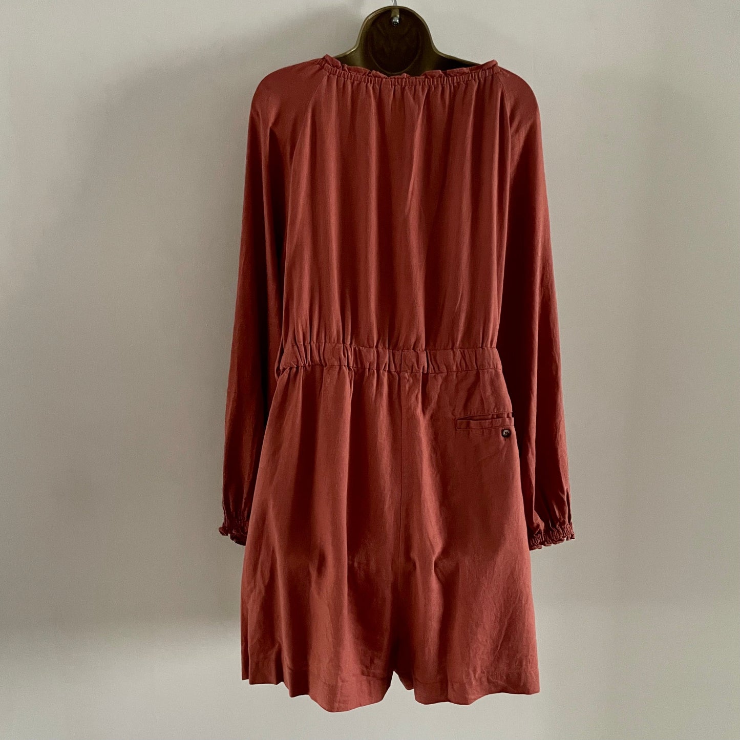 Preloved Orange Fat Face Long Sleeve Button and Drawstring Playsuit.