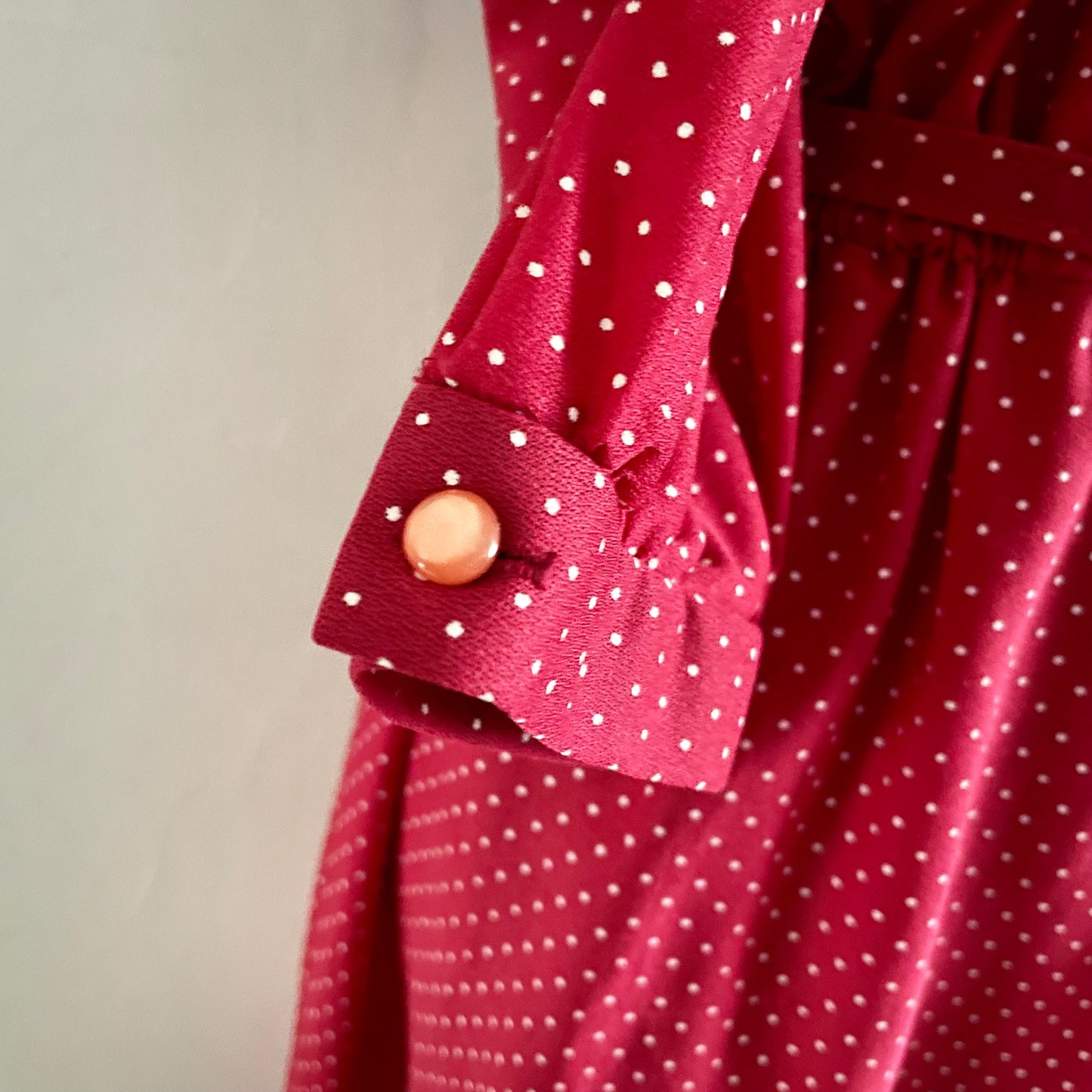 Preloved Berkertex Made In England Small Polka Dot Red and White Dress with Matching Belt.