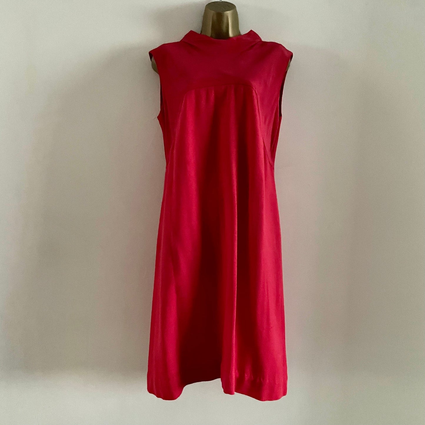 Preloved Red Knitted and Fabric Shift Dress Knee Length Sleeveless Handmade.