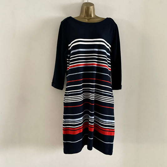 Preloved BNWT Striped Barbour Dress Sailor Nautical Navy Blue Red & White Knitted.