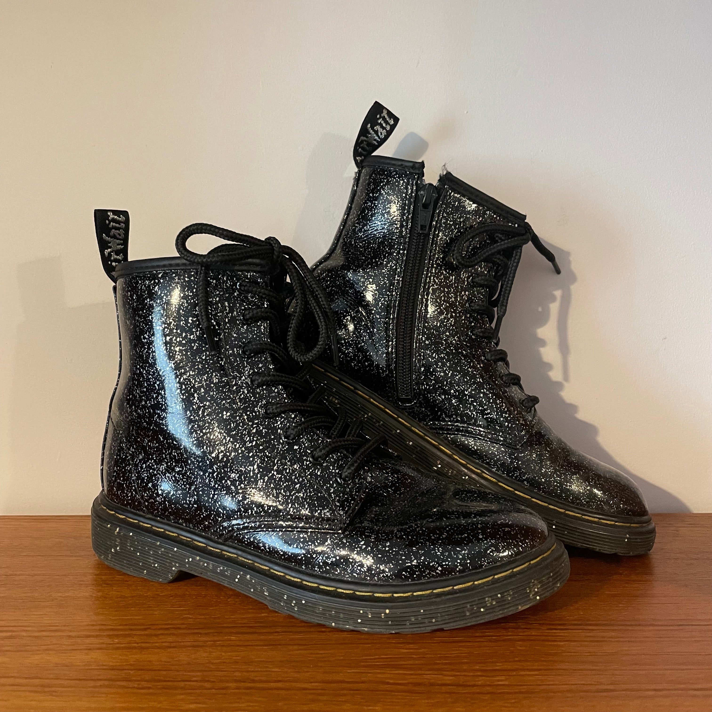 Dr Martens GLITTER 1460 BLACK GLITTER ZIP ANKLE WOMEN UK 3 US 5 EU Vintage Appreciation Society