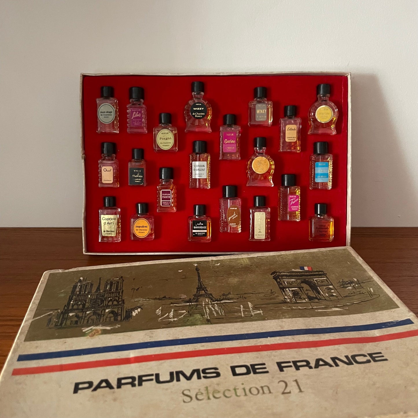 Vintage Parfums De France. Charrier Parfums. Perfumes of France Box of 21 50ml Perfumes.