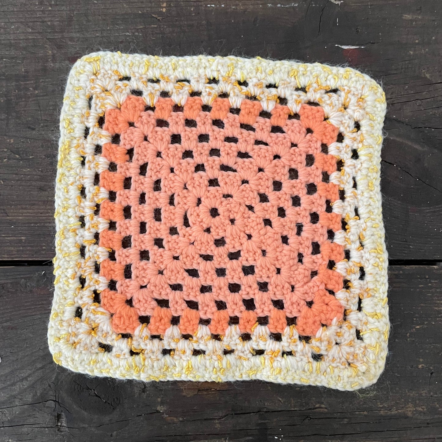 Vintage SQUARE CROCHET GRANNY SQUARE PINK & PEACH