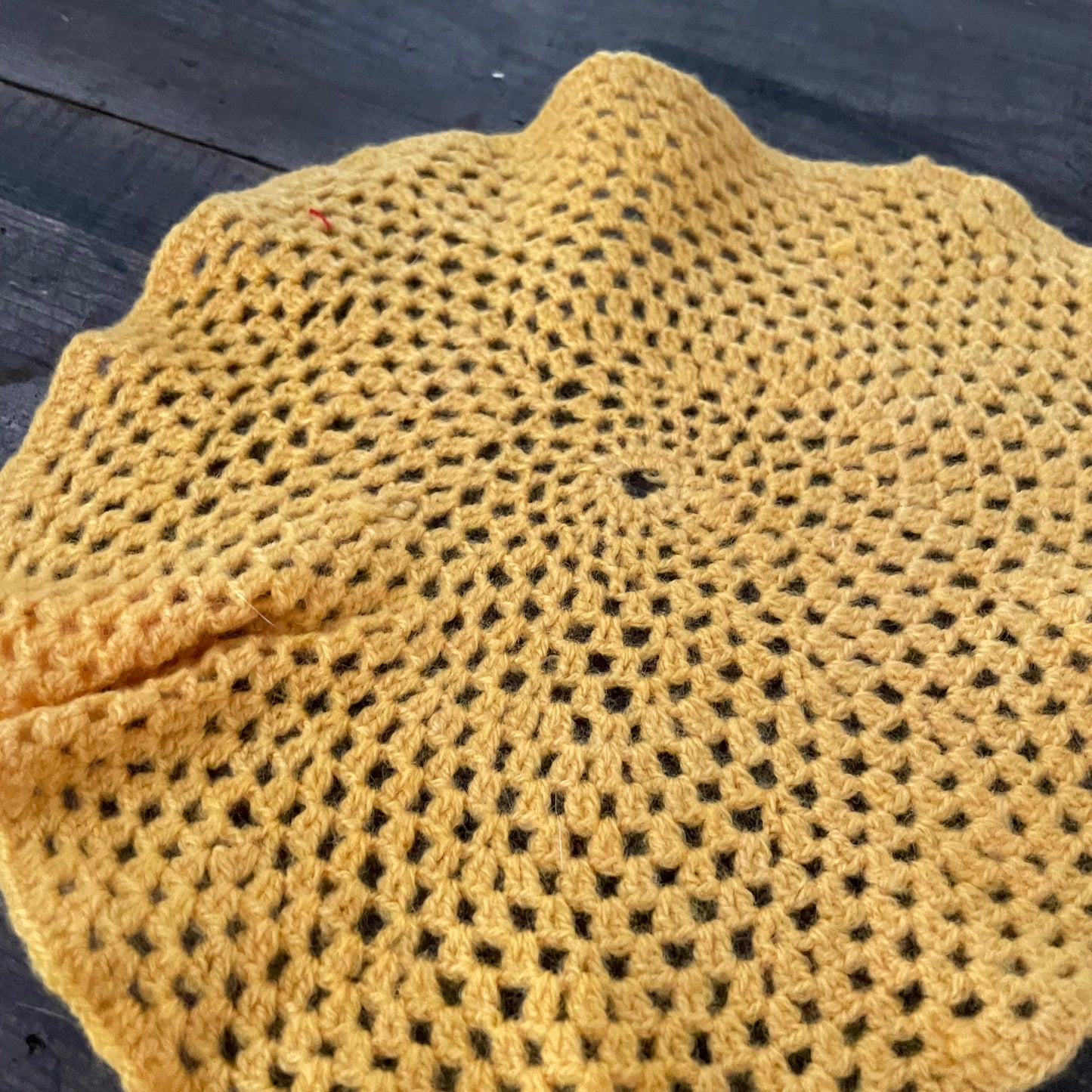 Vintage SET OF TWO YELLOW ORANGE round CROCHET PLACEMATS