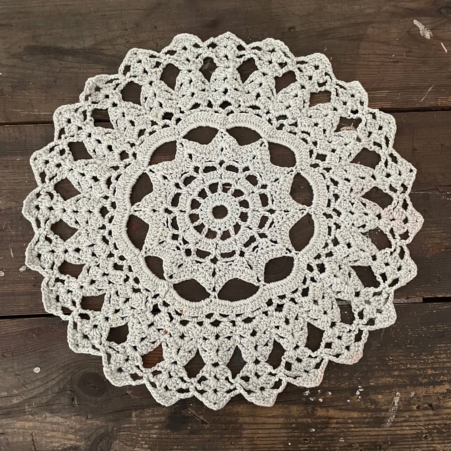 Vintage LARGE GREY BLUE CROCHET DOILY ROUND