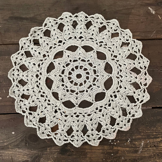 Vintage LARGE GREY BLUE CROCHET DOILY ROUND