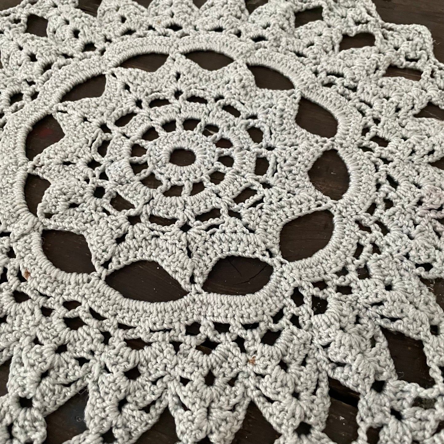 Vintage LARGE GREY BLUE CROCHET DOILY ROUND