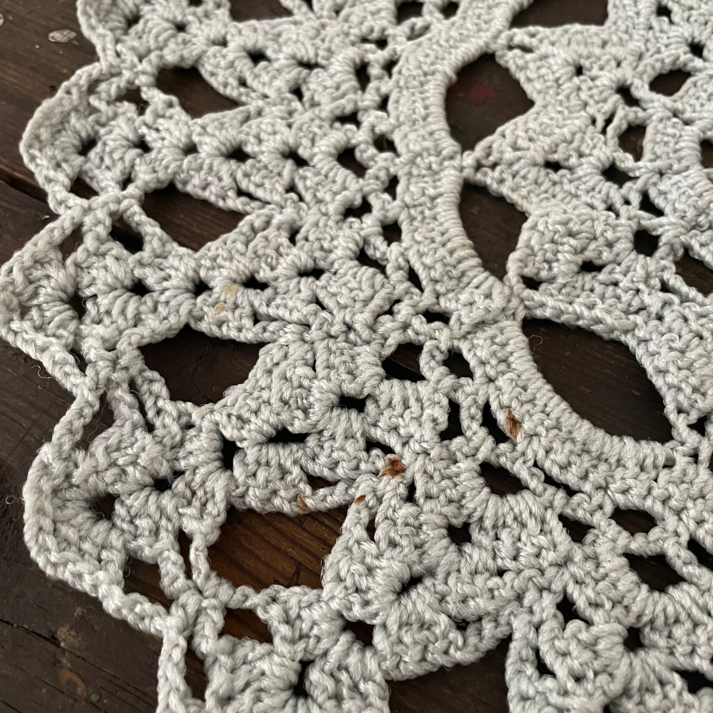 Vintage LARGE GREY BLUE CROCHET DOILY ROUND