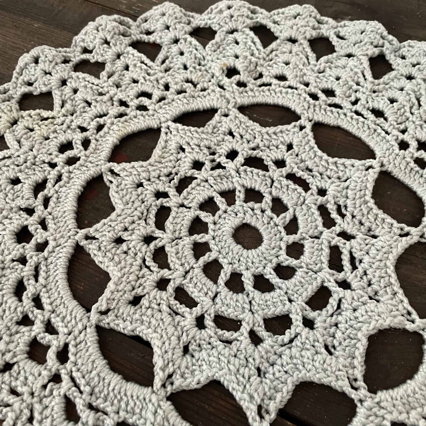 Vintage LARGE GREY BLUE CROCHET DOILY ROUND