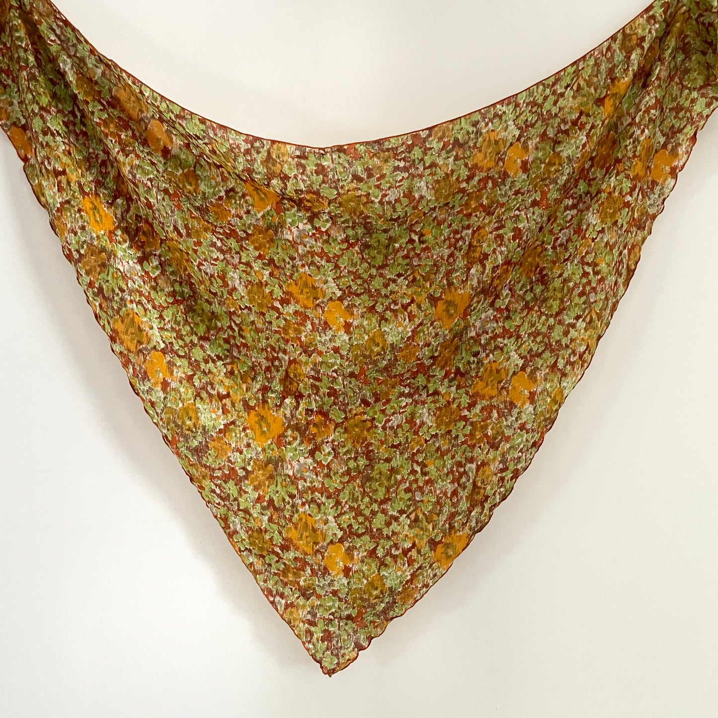 Vintage Triangular green and orange floral scarf shawl 1950's