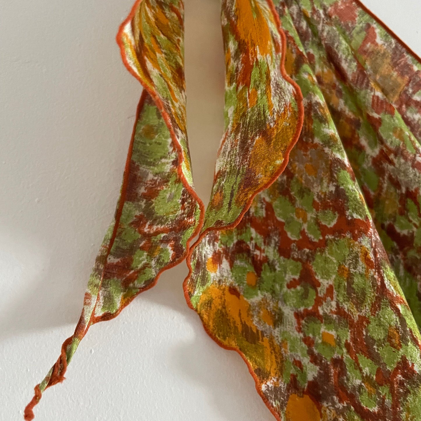 Vintage Triangular green and orange floral scarf shawl 1950's