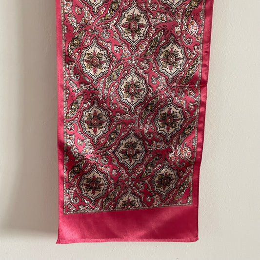 Vintage Long pink & cream thin scarf with abstract pattern