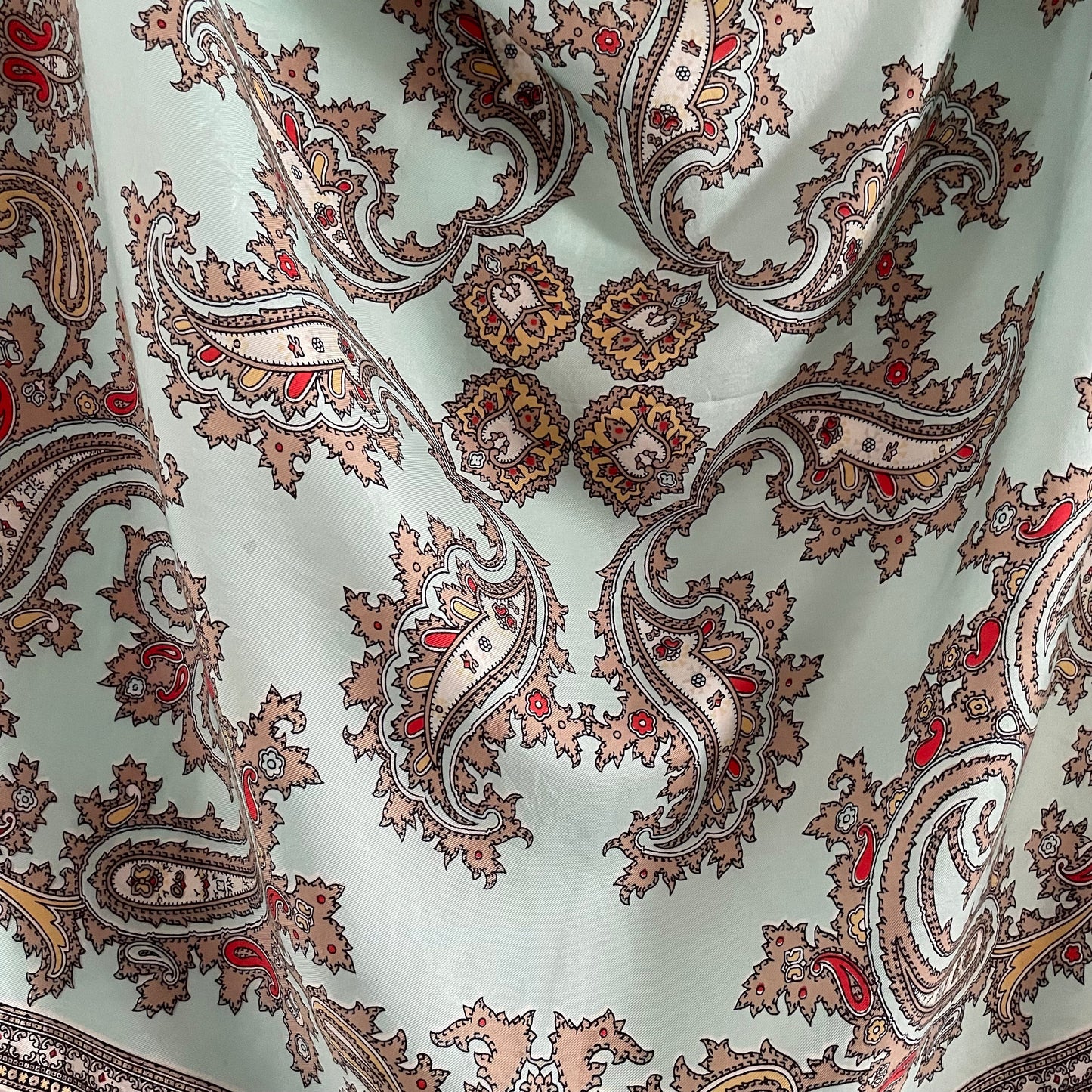 Vintage Light Blue and Brown Paisley Pattern Square Scarf.