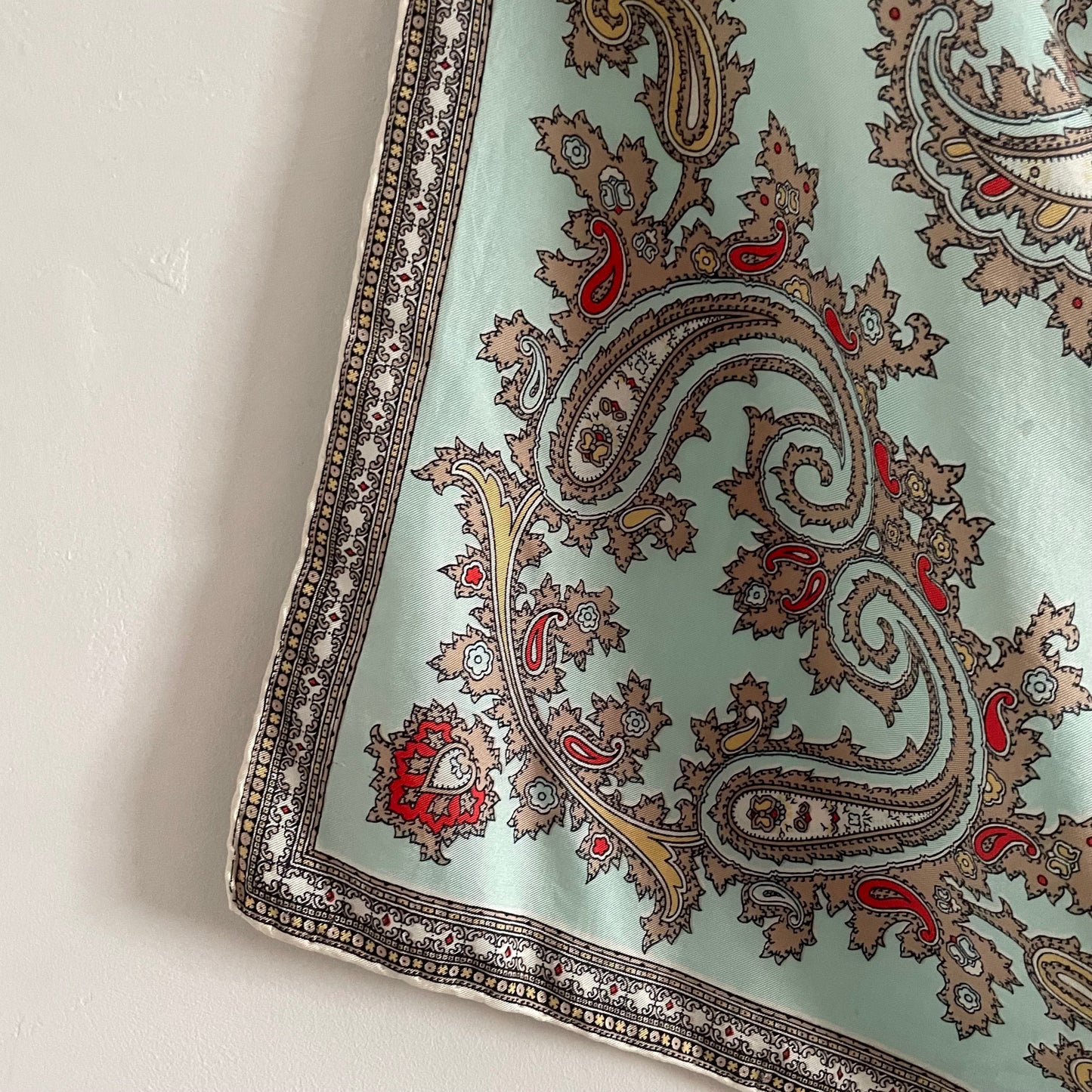 Vintage Light Blue and Brown Paisley Pattern Square Scarf.