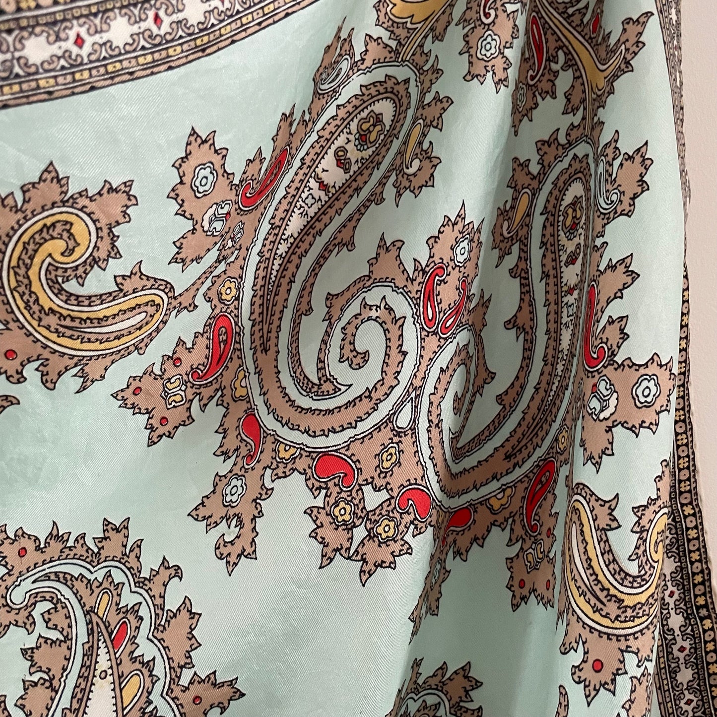 Vintage Light Blue and Brown Paisley Pattern Square Scarf.