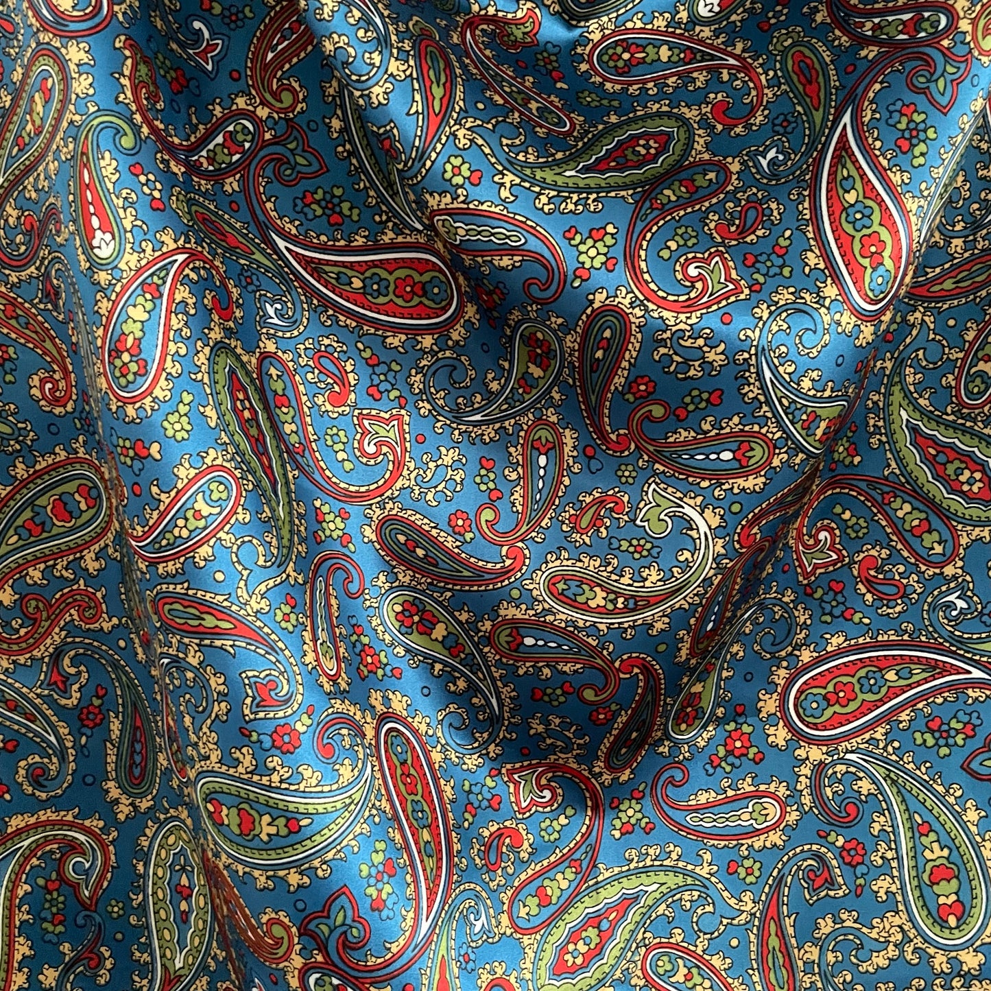 Vintage St Michael Rayon Satin. Made in Italy Blue and Red Paisley Square Patterned Scarf