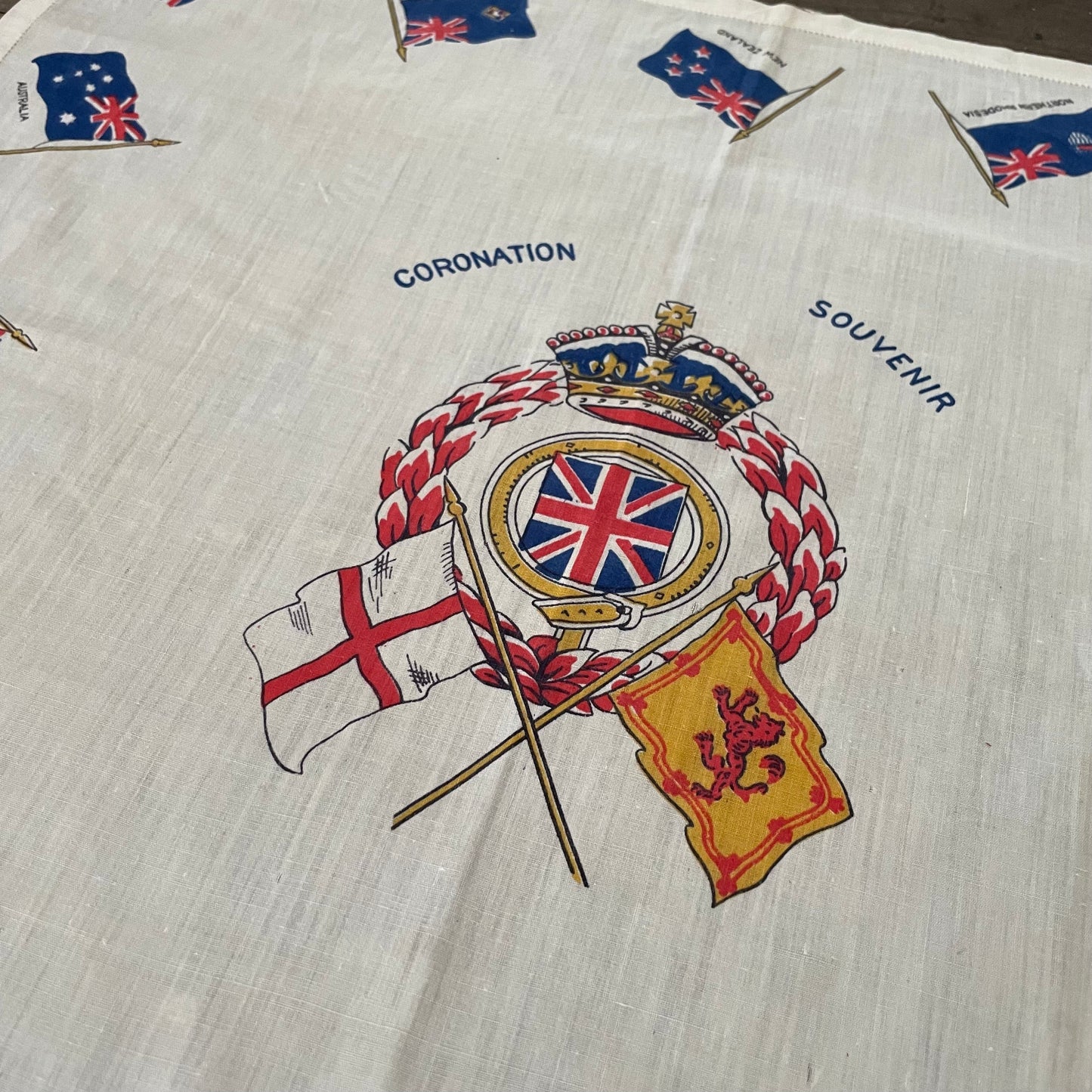 Vintage 1953 Coronation of Queen Elizabeth II Souvenir Great Britain Commonwealth Flag Handkerchief 