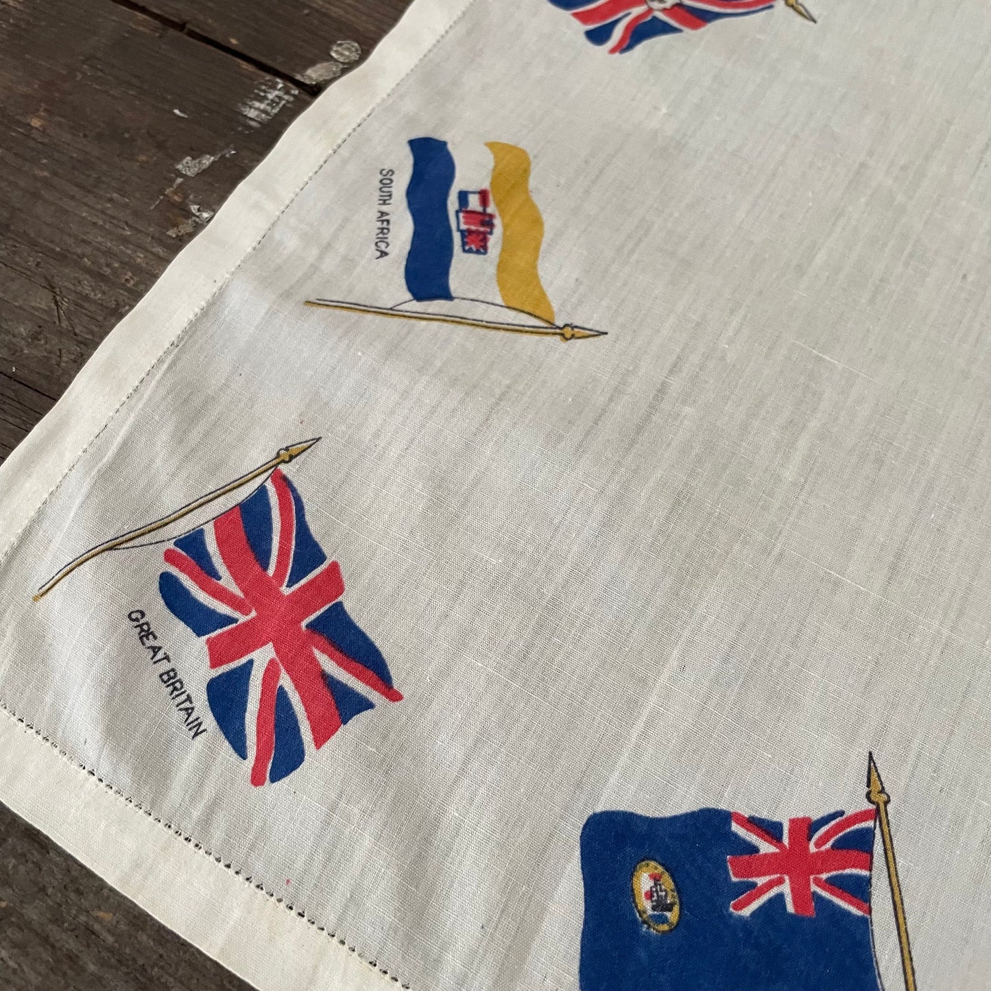 Vintage 1953 Coronation of Queen Elizabeth II Souvenir Great Britain Commonwealth Flag Handkerchief 