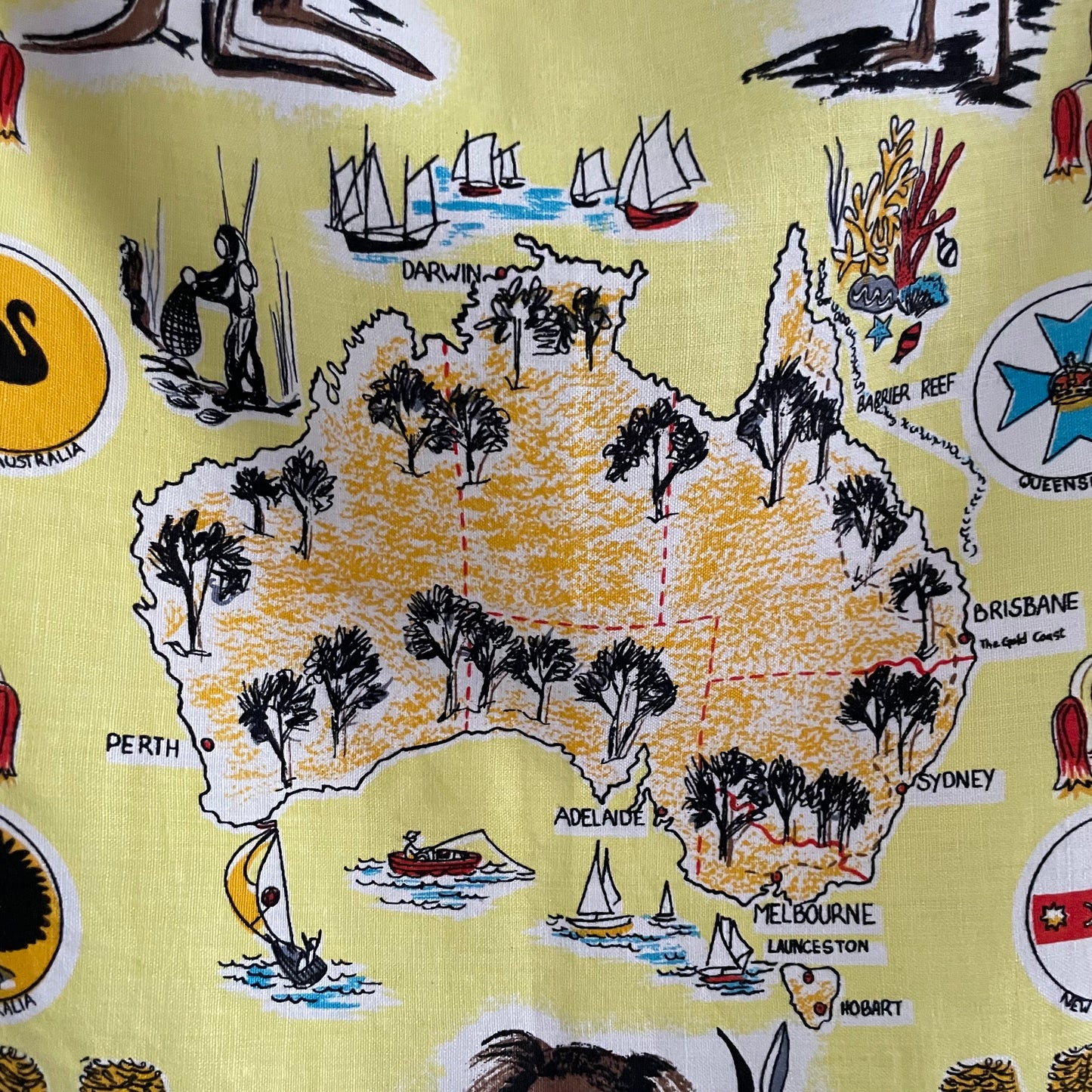 Vintage Map of Australia tea towel.  A Regal Rgd product all pure linen, made in Ireland.