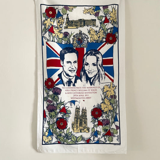 Preloved Marriage of Prince William & Kate Middleton Royal commemorative tea towel. Westminister Abbey