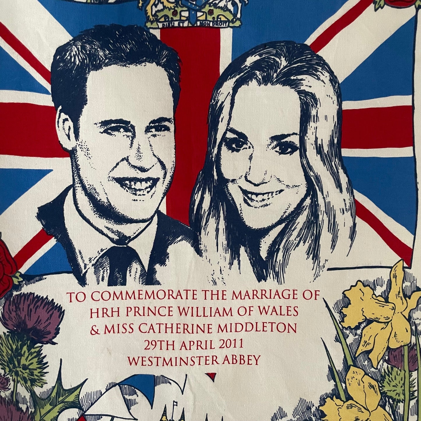 Preloved Marriage of Prince William & Kate Middleton Royal commemorative tea towel. Westminister Abbey