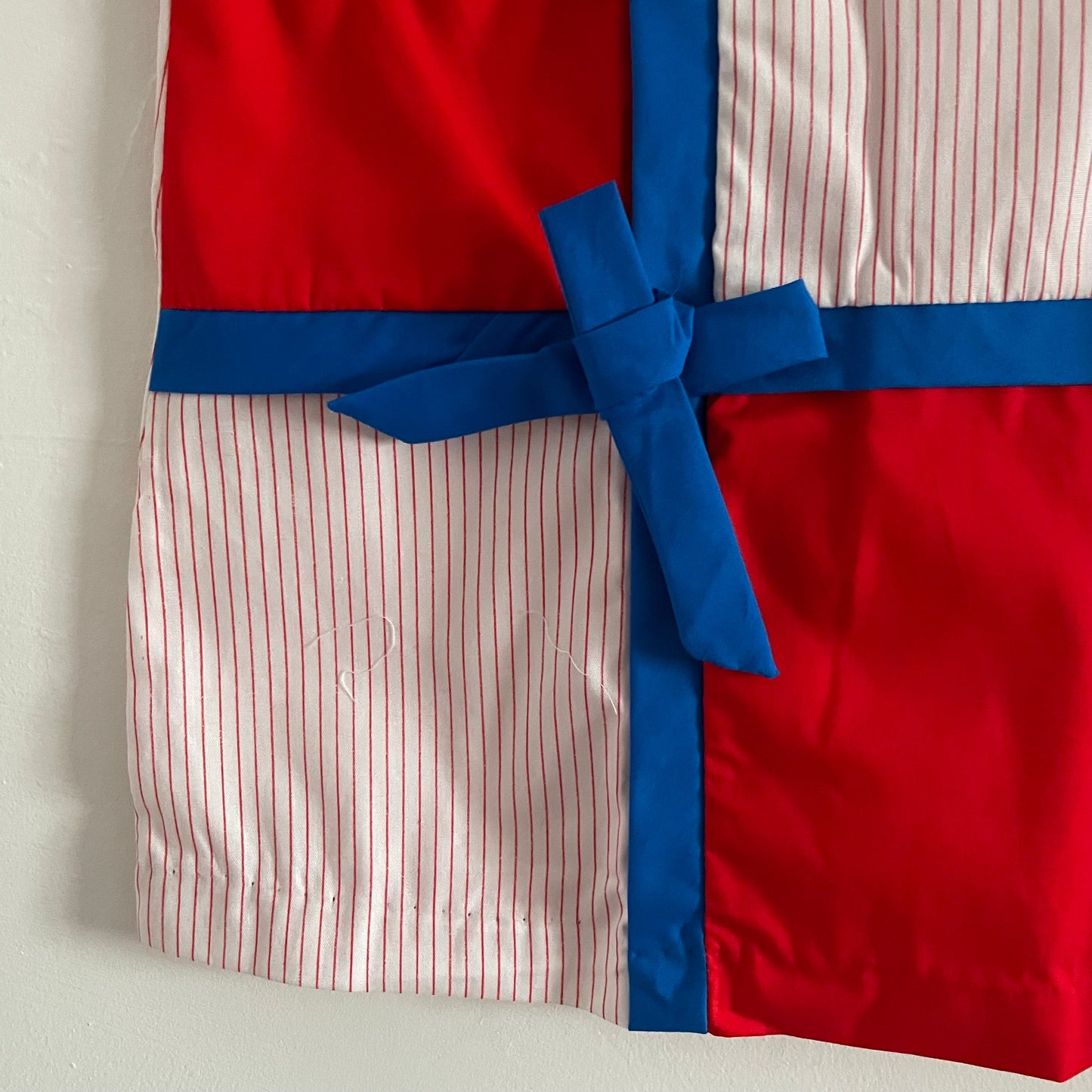 Vintage Deadstock blue red & white children's stripe shift dress, Empire made, Bow detailing,