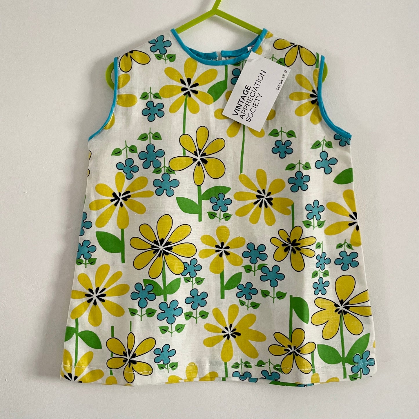 Vintage Empire made deadstock children’s floral shift children's dress, white blue, green & yellow