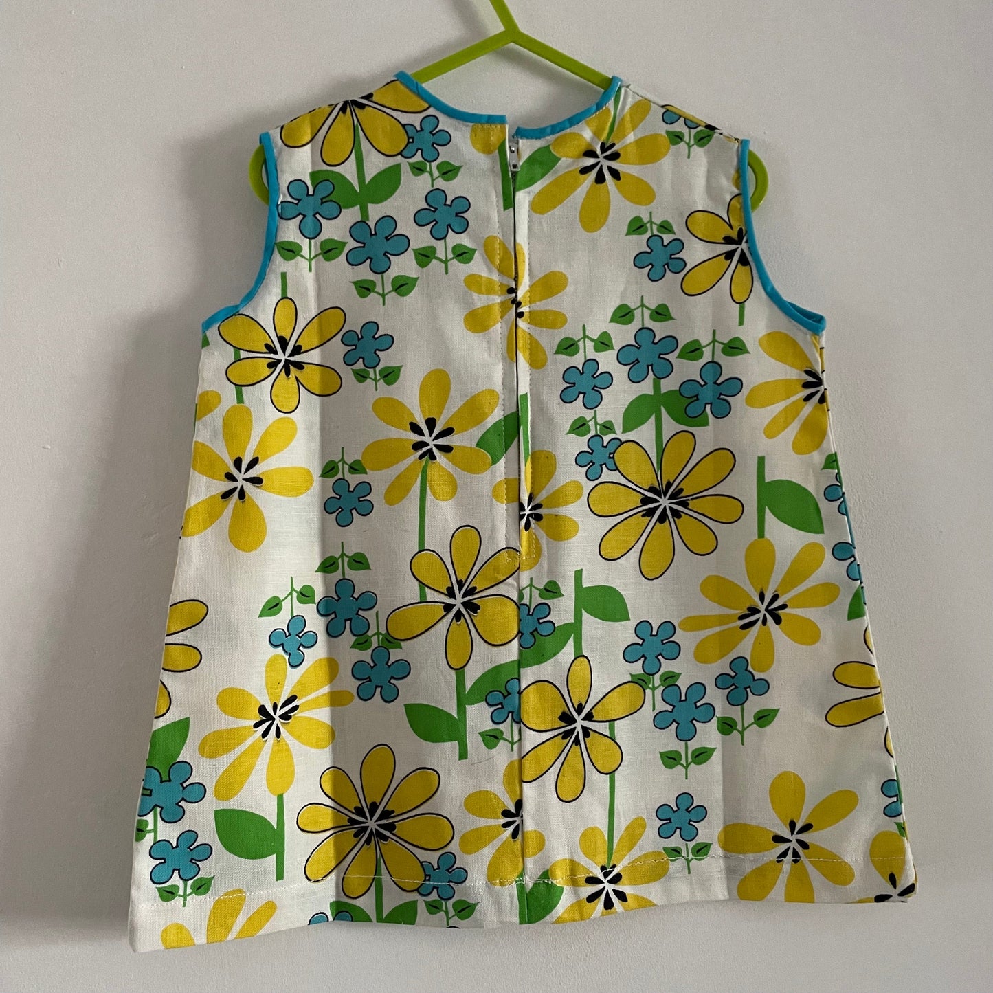 Vintage Empire made deadstock children’s floral shift children's dress, white blue, green & yellow