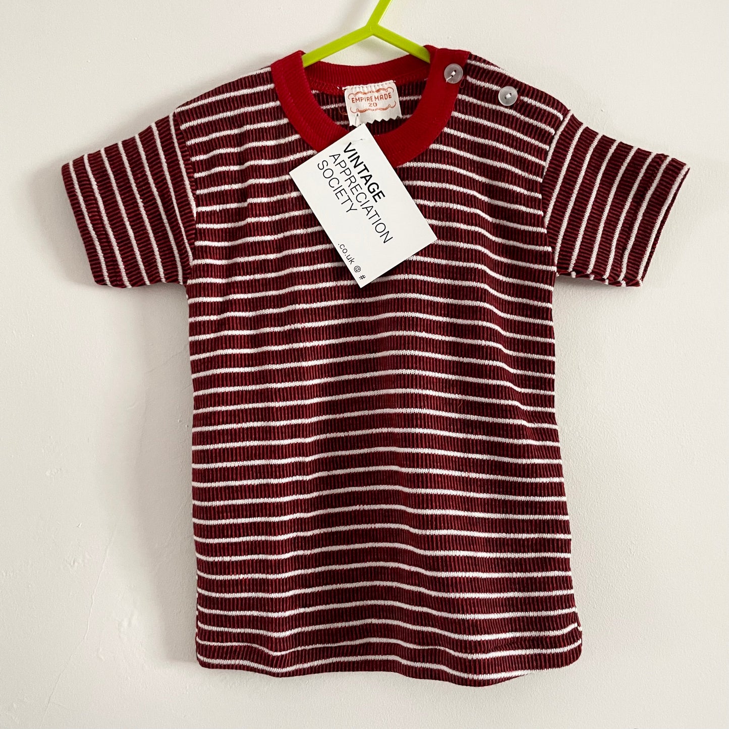 Vintage deadstock Empire made red and white striped children’s t-shirt jersey knit