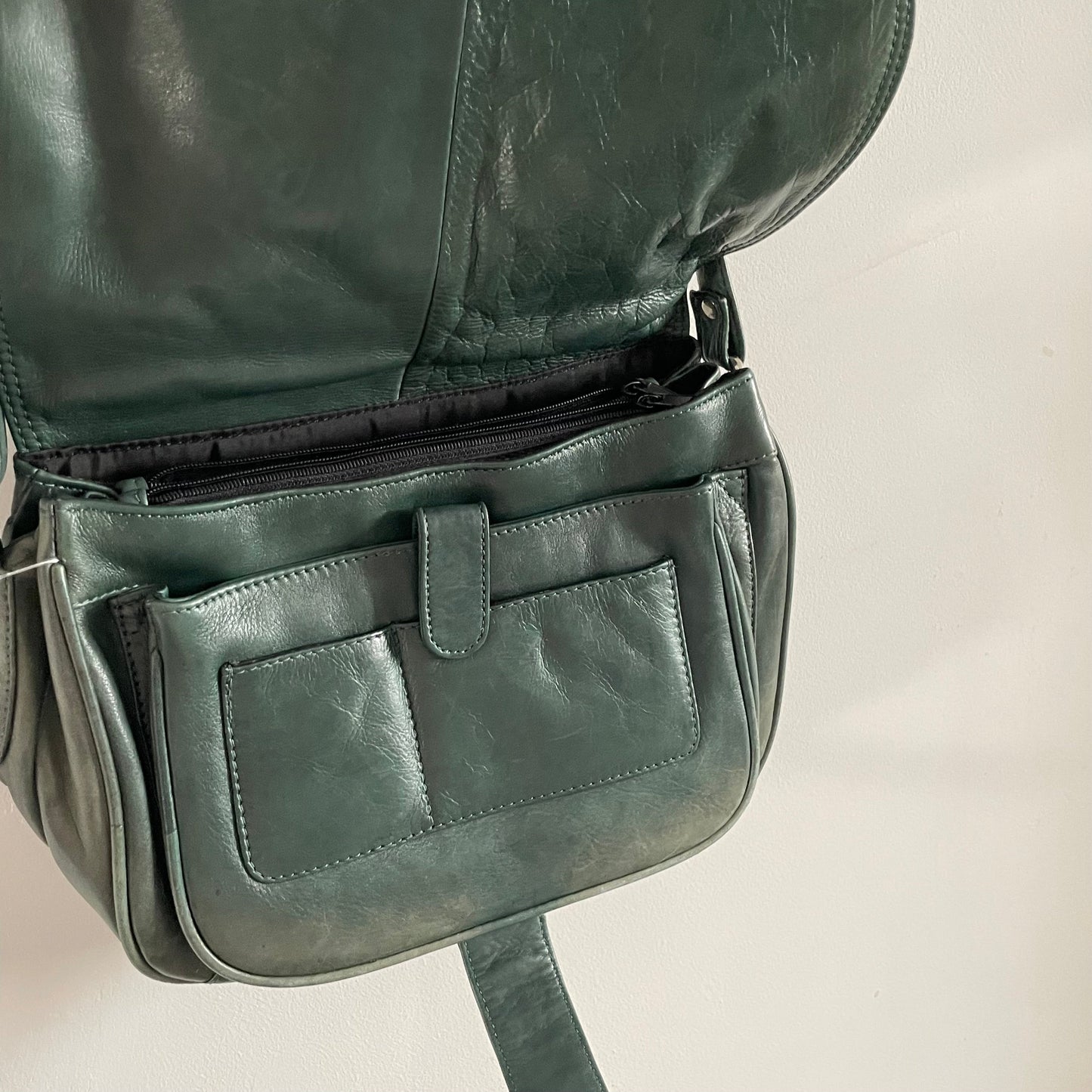 Vintage Green Leather Saddle Compartment Shoulder Bag