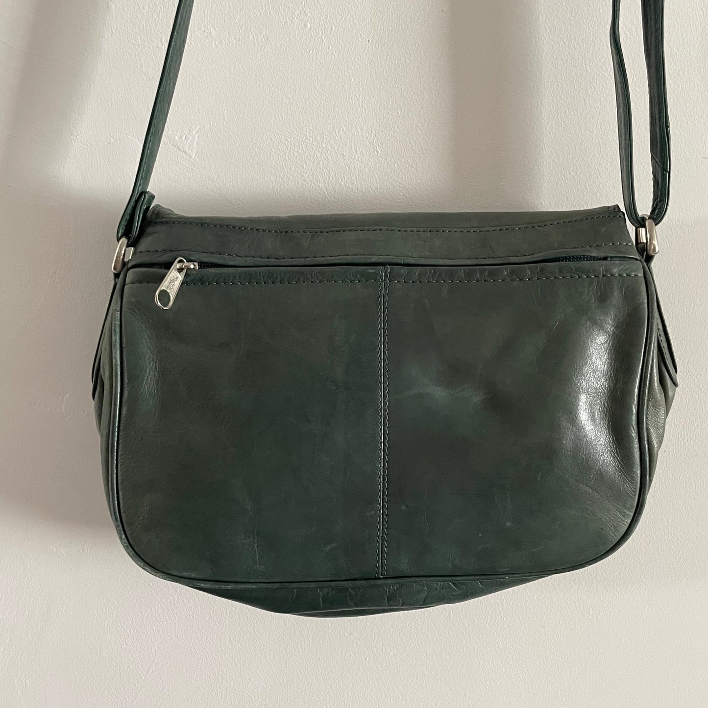 Vintage Green Leather Saddle Compartment Shoulder Bag