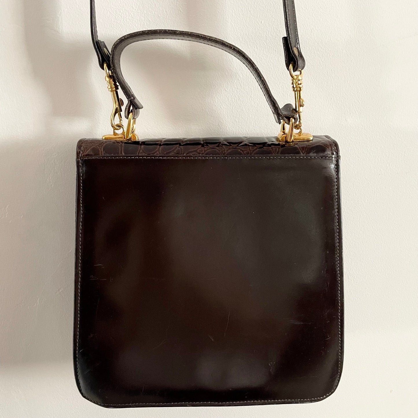 Vintage Brown Real Leather Top Handle  Structured Shoulder Bag. Made in England.