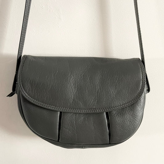 Vintage Small Grey Leather Adjustable Strap Pouch Shoulder Bag