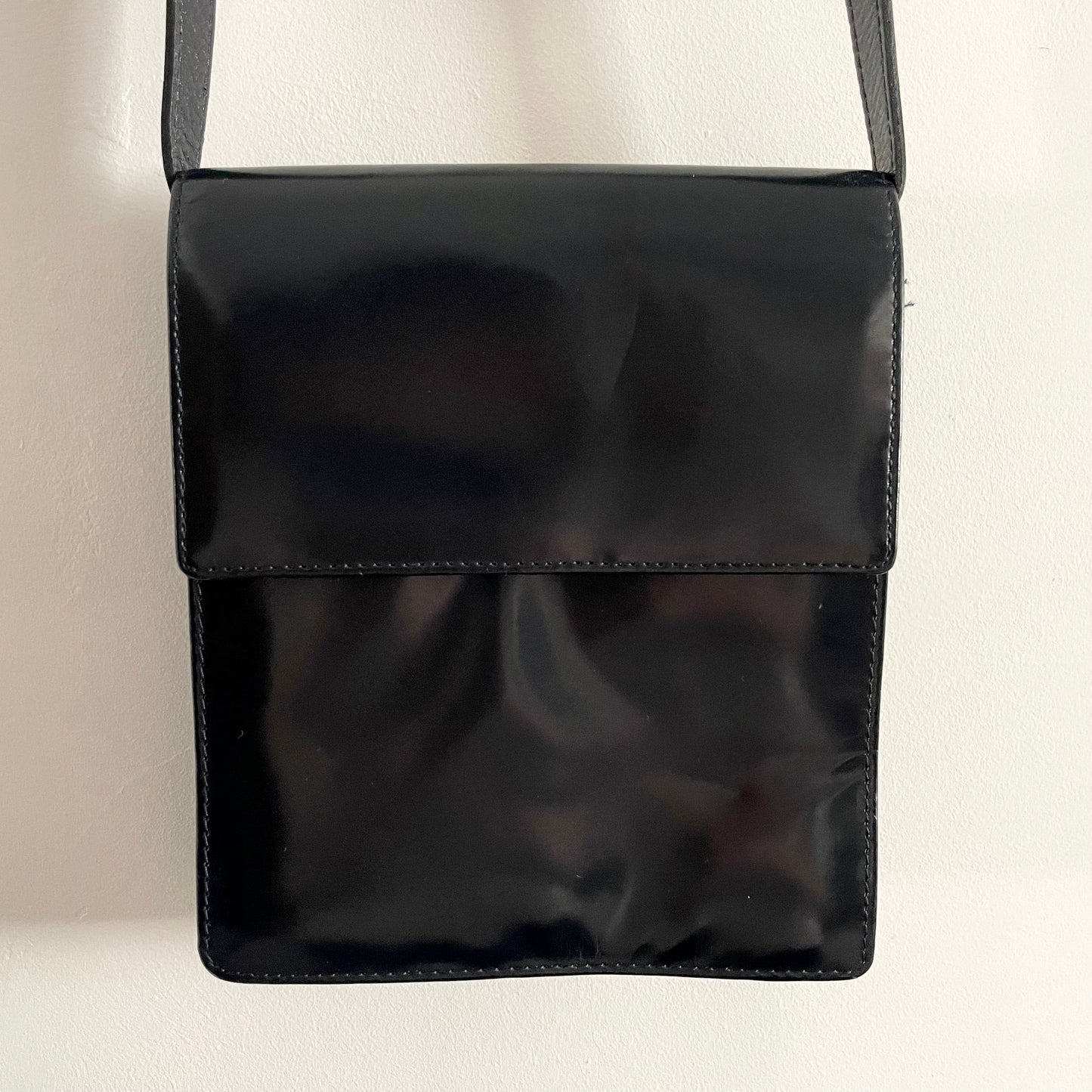 Vintage Black Patent Next Square Flap Shoulder Handbag