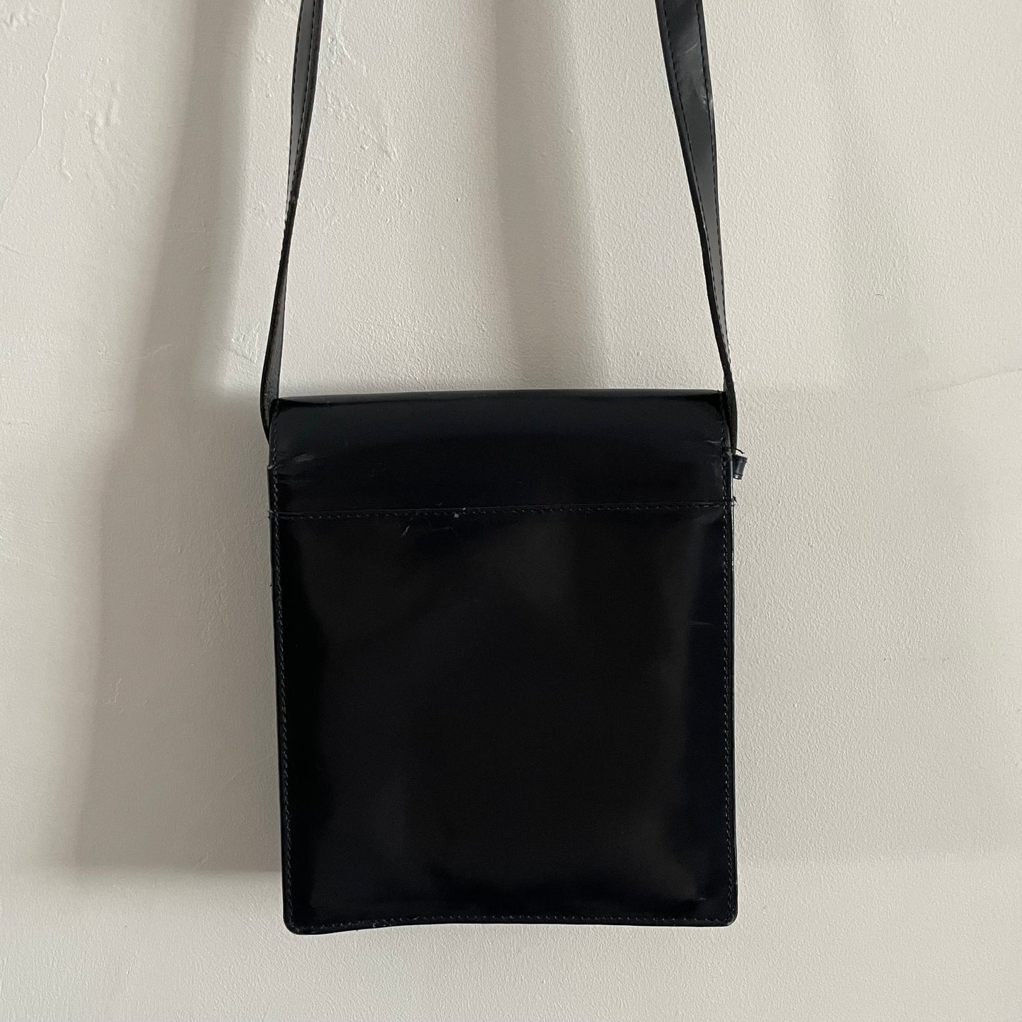 Vintage Black Patent Next Square Flap Shoulder Handbag