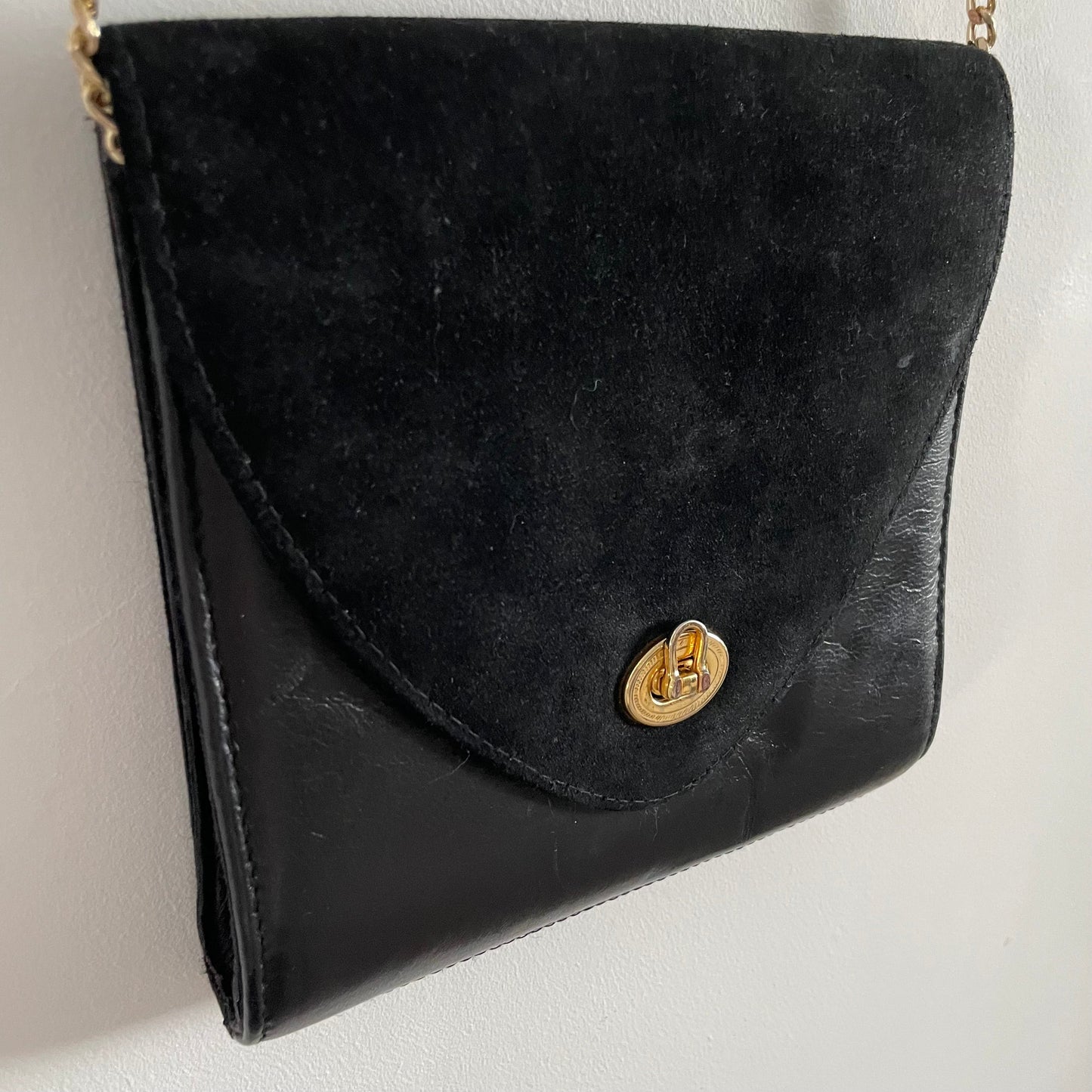 Vintage Suede Leather Envelope Evening  Shoulder Handbag with Gold tone Chain