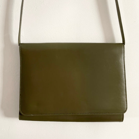 Vintage Olive Green St Michael Flap Clutch Shoulder Handbag