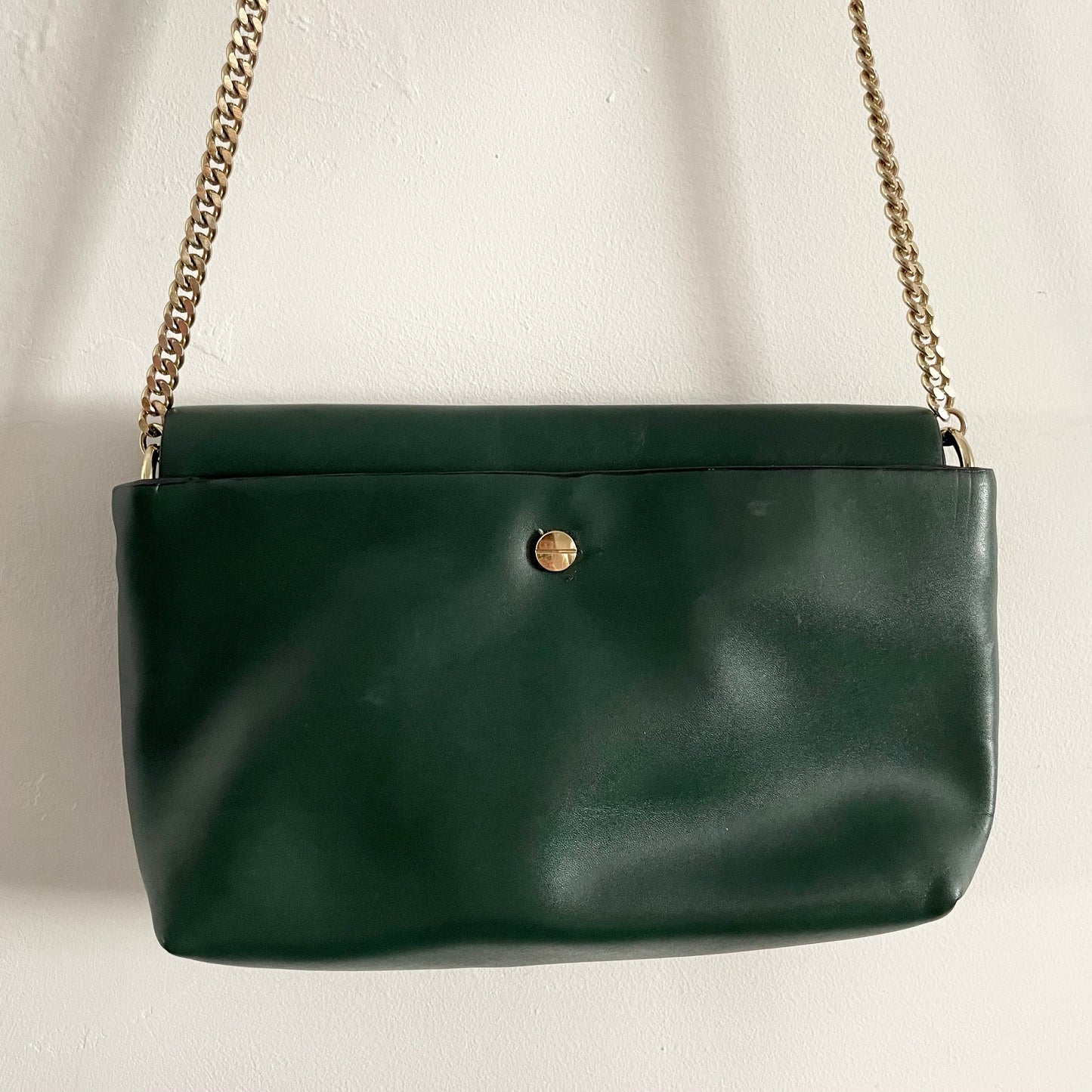 Vintage Dark Green Evening Shoulder Handbag with Gold Strap