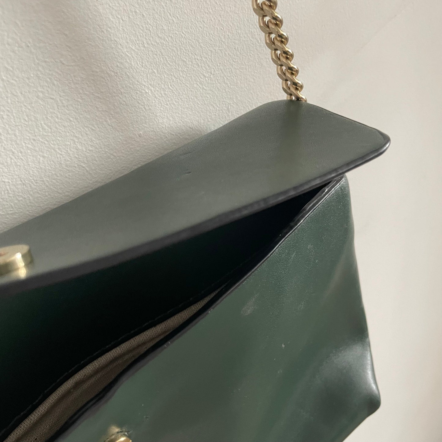 Vintage Dark Green Evening Shoulder Handbag with Gold Strap