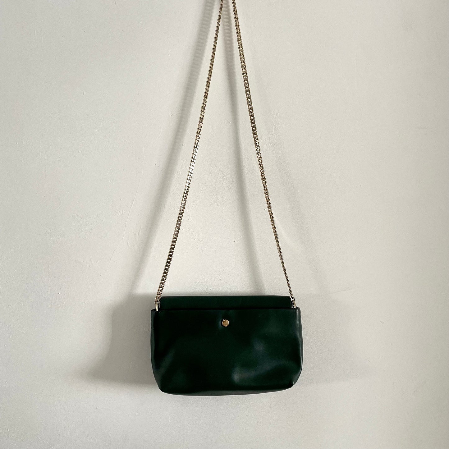 Vintage Dark Green Evening Shoulder Handbag with Gold Strap