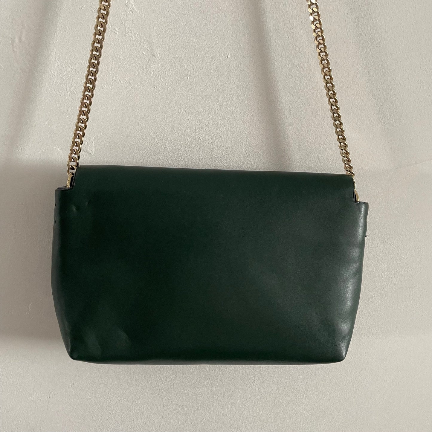 Vintage Dark Green Evening Shoulder Handbag with Gold Strap