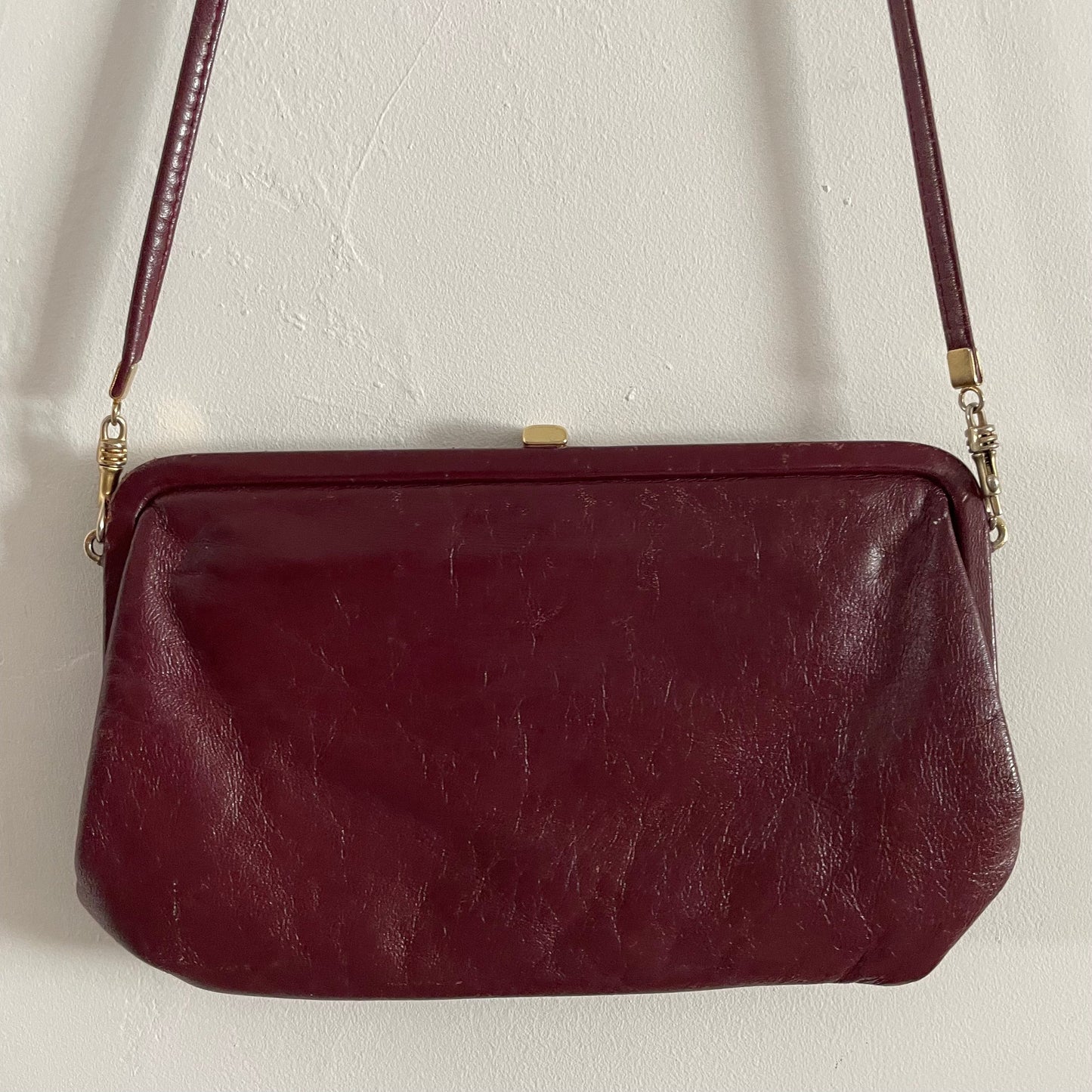 Vintage Jane Shilton Oxblood Bugundy Red Leather Shoulder Handbag. Made in England