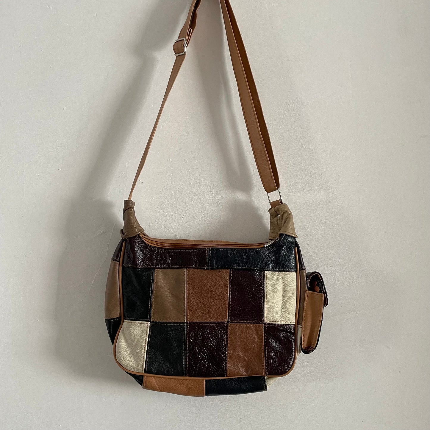 Vintage  Lorenz Accessories Leather Brown, White and Black Y2K Patchwork Shoulder Handbag