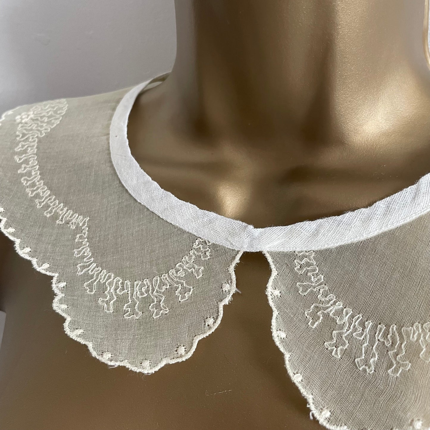 Antique Cream Peter Pan Whitework voile embroidered sheer collar