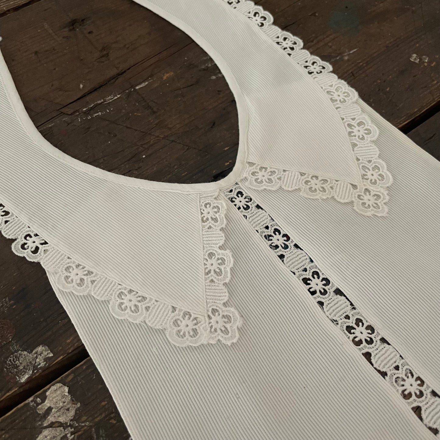 Antique White cotton floral lace vintage faux pinted collar and bib. Half Shirt