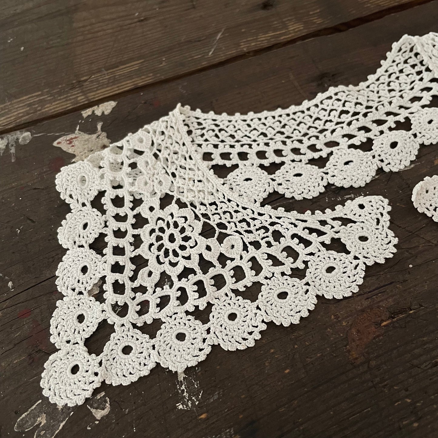 Antique Vintage square intricate hand crocheted eyelet white collar