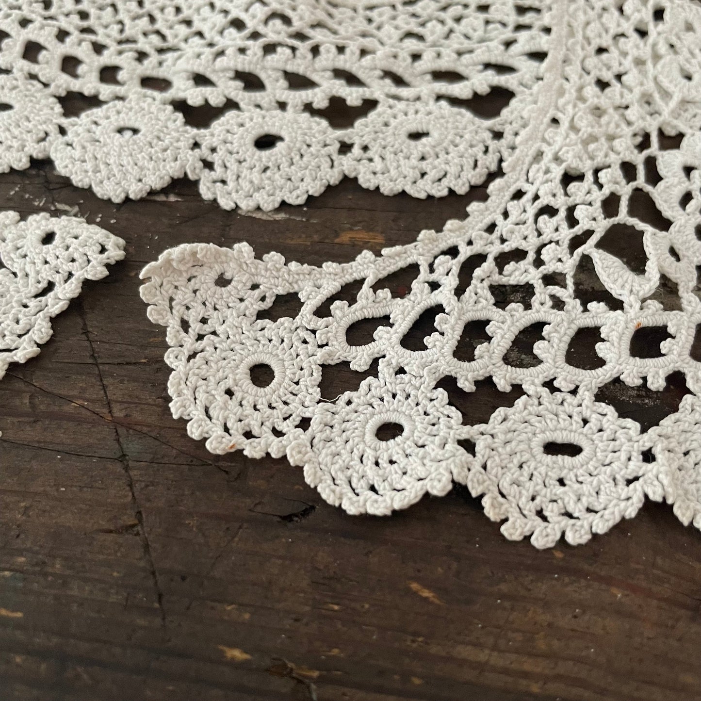 Antique Vintage square intricate hand crocheted eyelet white collar